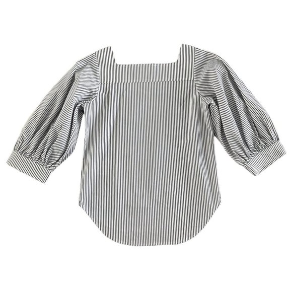 Caara Blue and White Striped Balloon Sleeve Square‎ Neck Top Small NWOT $90 - Picture 12 of 12